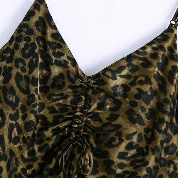 Hot Sale Women Leopard Print Drawstring Suspender Mini Dress Female Sleeveless Clothes Casual Lady Loose Vestido D8383