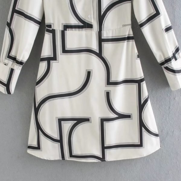 Summer Women Geometric Printing Mini Shirt Dress Female Long Sleeve Clothes Leisure Lady Loose Vestido D7909