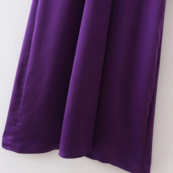 Hot Sale Women V Neck Bowknot Design Satin Midi Dress Female Lantern Sleeve Clothes Casual Lady Loose Vestido D8511