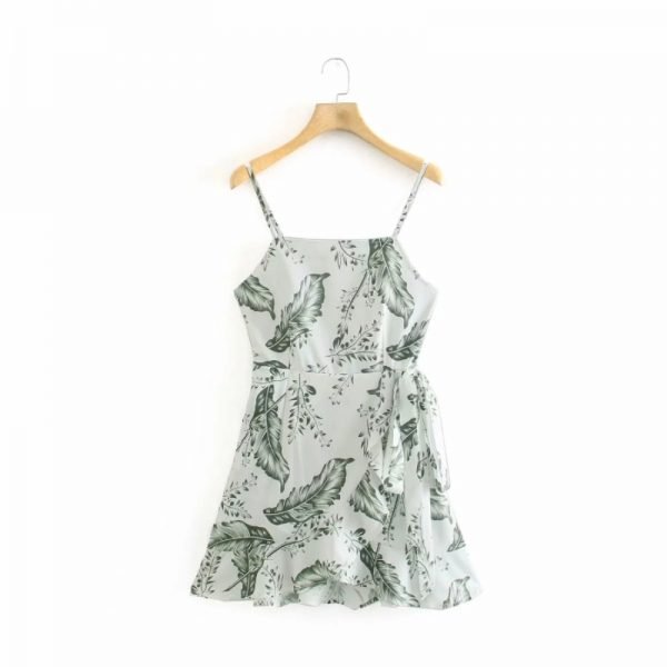 Summer Women Digital Printing Ruffled Hem Suspender Mini Dress Female Sleeveless Clothes Casual Lady Slim Vestido D7861