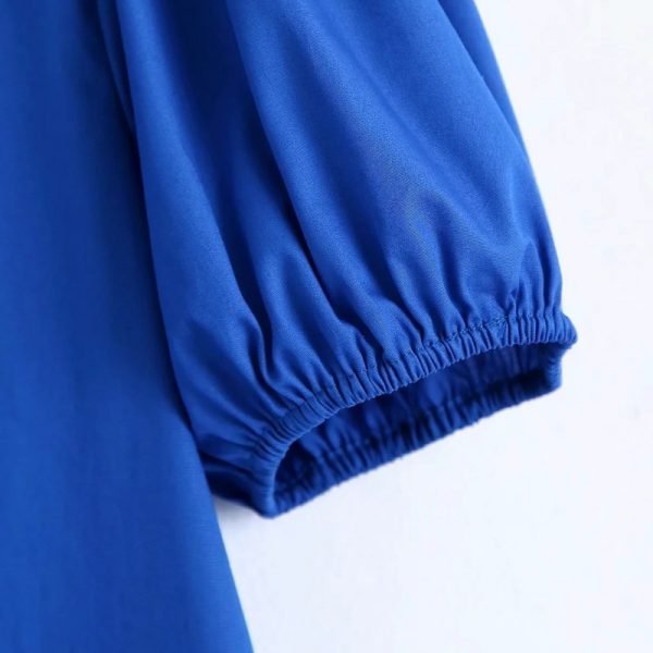 Hot Sale Women Blue Tiered Ruffle Midi Dress Female Puff Sleeve Clothes Casual Lady Loose Vestido D8305