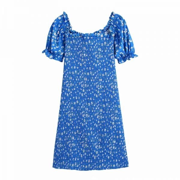 Summer Women Flower Printing Slash Neck Slim Mini Dress Female Short Sleeve Clothes Leisure Lady Vestido D8013