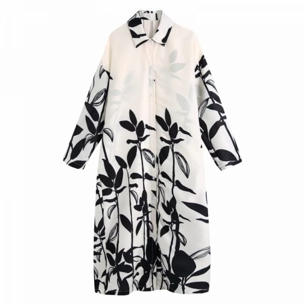 Summer Women Placement Print Oversized Midi Shirt Dress Female Long Sleeve Clothes Casual Lady Loose Vestido D7673