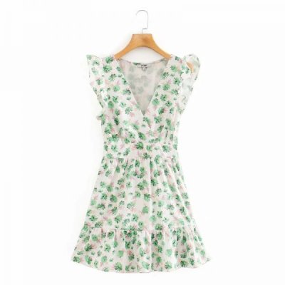 Casual Woman V Neck Butterfly Sleeve Floral Print Mini Dress New Fashion Ladies Slim A-Line Clothes Vestido D5636