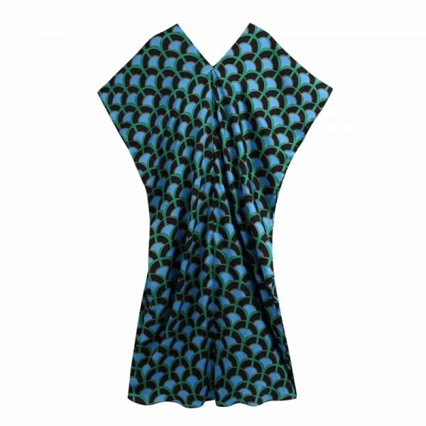 Hot Sale Women Geometric Printing V Neck Batwing Sleeve Midi Dress Female Clothes Casual Lady Loose Vestido D8198