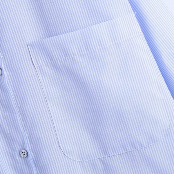 Hot Sale Women Patch Pocket Striped Midi Shirt Dress Female Long Sleeve Clothes Casual Lady Loose Vestido D8200