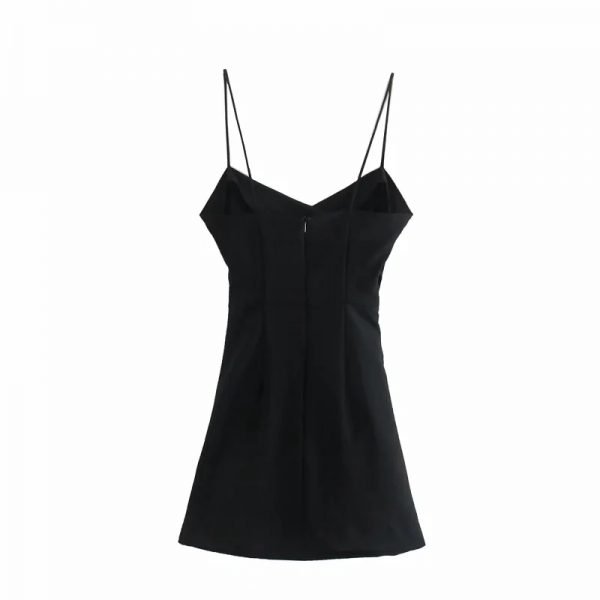 Hot Sale Women Hollow Decoration Black Suspender Mini Dress Female Pleated Clothes Casual Lady Slim Vestido D8367